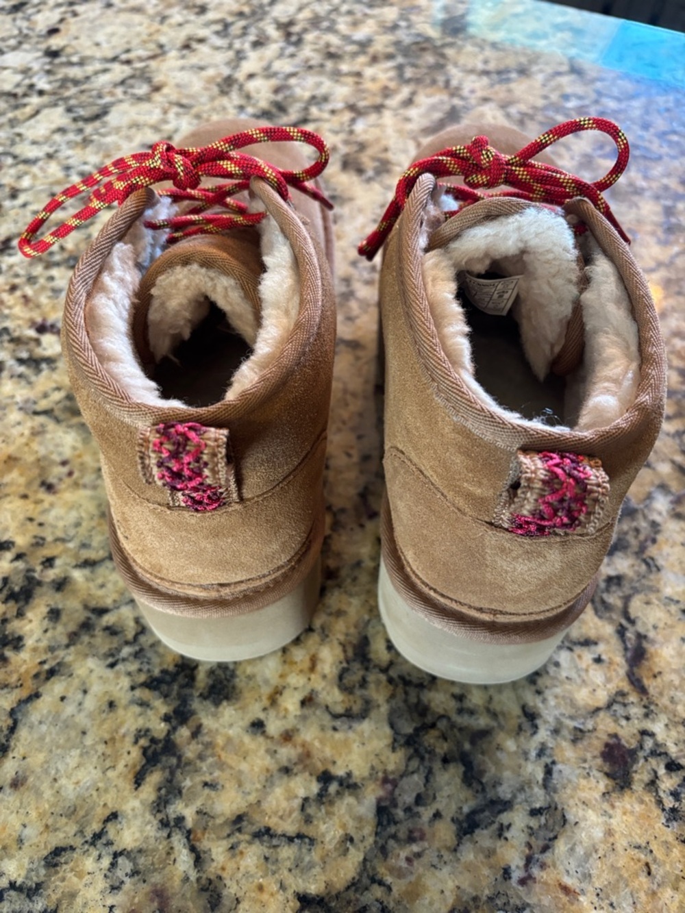 UGG Brown Suede Lace-Up Platform Boots with Red Laces - Picture 3 of 7
